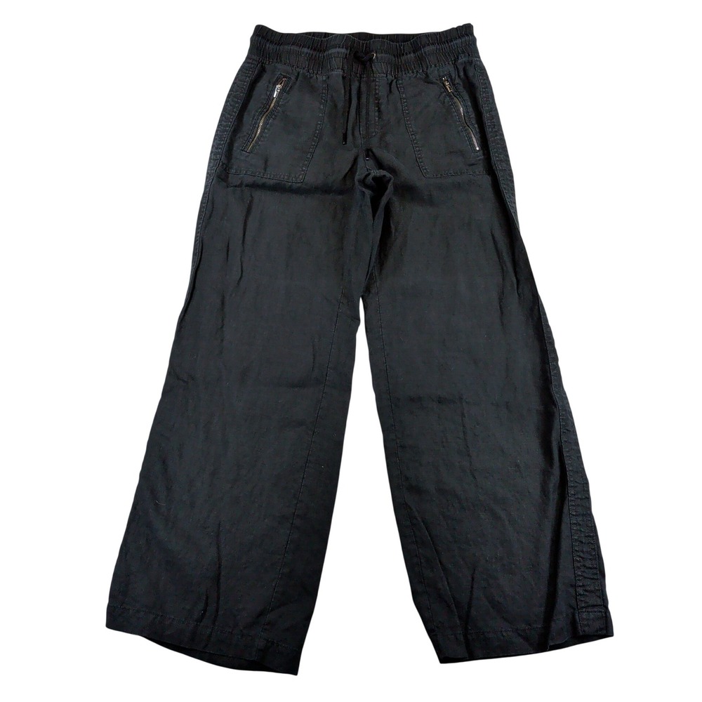 Athleta Cabo Linen Wide Leg Pant Black Elastic Drawstring Waist Size 6 447244-03